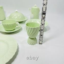 Minton Bone China Cheviot Green & White Tea Set For One England RARE VINTAGE