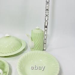 Minton Bone China Cheviot Green & White Tea Set For One England RARE VINTAGE