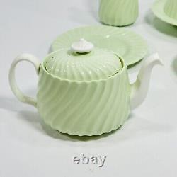 Minton Bone China Cheviot Green & White Tea Set For One England RARE VINTAGE