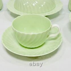 Minton Bone China Cheviot Green & White Tea Set For One England RARE VINTAGE