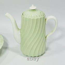 Minton Bone China Cheviot Green & White Tea Set For One England RARE VINTAGE