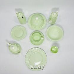 Minton Bone China Cheviot Green & White Tea Set For One England RARE VINTAGE