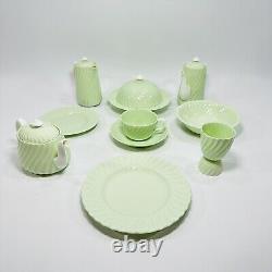 Minton Bone China Cheviot Green & White Tea Set For One England RARE VINTAGE