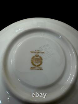 Minton Bone China England Winchester Pattern Footed Cups & Saucers Set Of 12