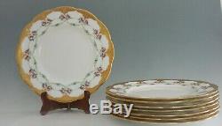 Minton China Luncheon Plates Heavy Gold Painted Roses 9 Set of 8 England