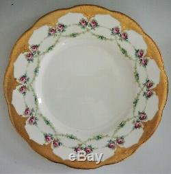Minton China Luncheon Plates Heavy Gold Painted Roses 9 Set of 8 England