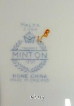 Minton England Malta Set of 10 Dinner Plates 10 5/8 Bone China Blue, Gray