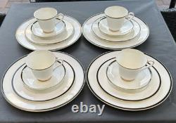 Minton Fine Bone China Saturn Black Dinner Set 4-5 Pc Place Settings Gold Trim