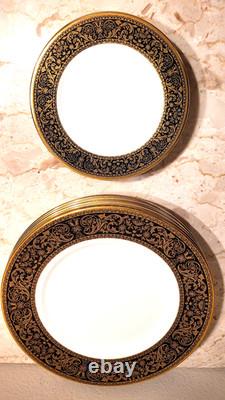 Minton Grandee Dinnerware Set for 6 + Extras Black & Gold England