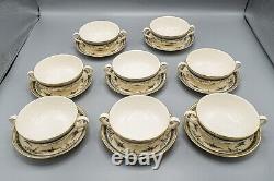 Minton Grasmere Blue Cream Soup Bowl & Underplates Set of 8 FREE USA SHIPPING