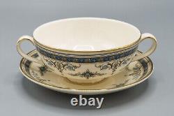 Minton Grasmere Blue Cream Soup Bowl & Underplates Set of 8 FREE USA SHIPPING