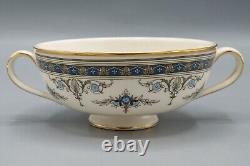 Minton Grasmere Blue Cream Soup Bowl & Underplates Set of 8 FREE USA SHIPPING