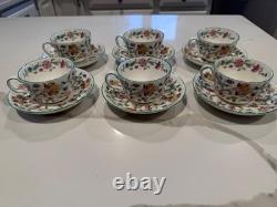 Minton Haddon Hall B1451 Set of 6 Teacups & Saucers, Fine Bone China England