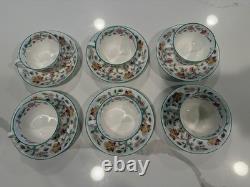 Minton Haddon Hall B1451 Set of 6 Teacups & Saucers, Fine Bone China England