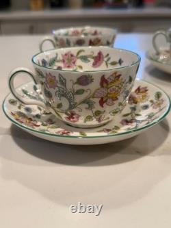 Minton Haddon Hall B1451 Set of 6 Teacups & Saucers, Fine Bone China England