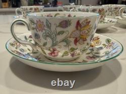 Minton Haddon Hall B1451 Set of 6 Teacups & Saucers, Fine Bone China England