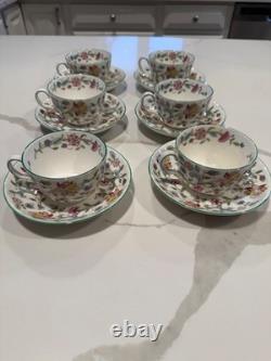 Minton Haddon Hall B1451 Set of 6 Teacups & Saucers, Fine Bone China England