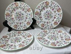 Minton Haddon Hall Dinner Plates 10.5 Bone China Floral Chintz Green Set 4
