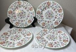 Minton Haddon Hall Dinner Plates 10.5 Bone China Floral Chintz Green Set 4