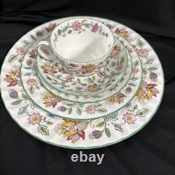 Minton Haddon Hall Green Rim 20 Piece Place Setting Bone China England Excellent