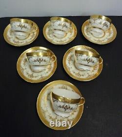 Minton Riverton Teacup & Saucer Set of 6 Gold Encrusted K227 Riverton England x6
