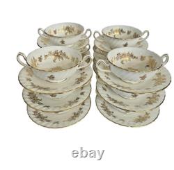 Mintons England Bone China Marlow Pattern Gold Cream Soups & Saucers Set Of 12