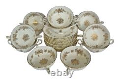 Mintons England Bone China Marlow Pattern Gold Cream Soups & Saucers Set Of 12