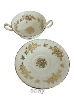 Mintons England Bone China Marlow Pattern Gold Cream Soups & Saucers Set Of 12