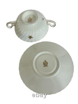 Mintons England Bone China Marlow Pattern Gold Cream Soups & Saucers Set Of 12