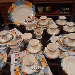 Myott Hand Painted Rainbow China Luncheon/Tea Set Made In England 46 pcs