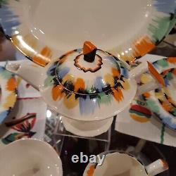 Myott Hand Painted Rainbow China Luncheon/Tea Set Made In England 46 pcs