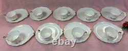 NEW Set of 9 -Royal Albert Val D'Or Snack Plate & Cup Set White Gold Handled