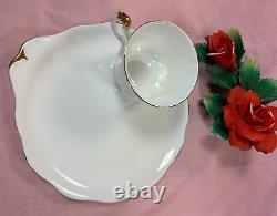 NEW Set of 9 -Royal Albert Val D'Or Snack Plate & Cup Set White Gold Handled