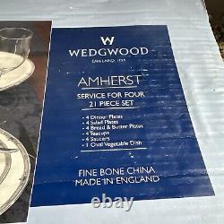 NIB 21 Piece 1984 WEDGWOOD Amherst Platinum Trim Service for 4 (2 Available)