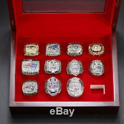 New England Patriots NFL 11pcs Super Bowl Ring Set With Wooden Display Box