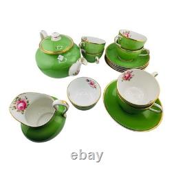 New chelsea staffs Green Floral Antique Tea Set Complete Service For 6 FREE SHIP