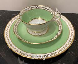 Old Royal Bone China Tea Cup/ Saucer/ Dessert Plate Green w Gold Trim Set of 4