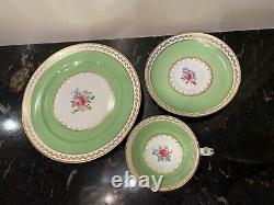 Old Royal Bone China Tea Cup/ Saucer/ Dessert Plate Green w Gold Trim Set of 4