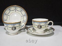 PAIR Wedgwood England MADELEINE Bone China Footed Tea CUPS & SAUCERS SET OF 2