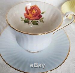 PARAGON BONE CHINA (4)CUP & SAUCER SETS BLUE, GREEN, YELLOW, PINK WithROSES ENGLAND