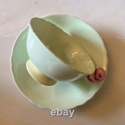 PARAGON Rose Handle Cup & Saucer Mint Green & Yellow Fine Bone China England