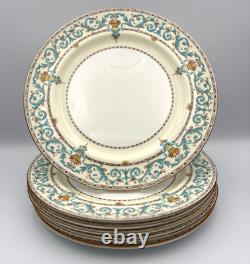 Paragon Adam Aqua Scrolls Set of 6 Vintage Dinner Plates England Bone China