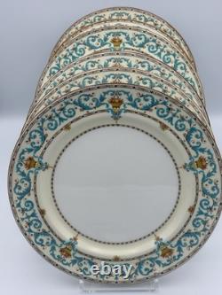 Paragon Adam Aqua Scrolls Set of 6 Vintage Dinner Plates England Bone China