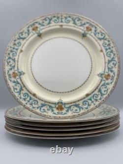Paragon Adam Aqua Scrolls Set of 6 Vintage Dinner Plates England Bone China