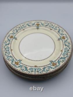 Paragon Adam Aqua Scrolls Set of 6 Vintage Dinner Plates England Bone China