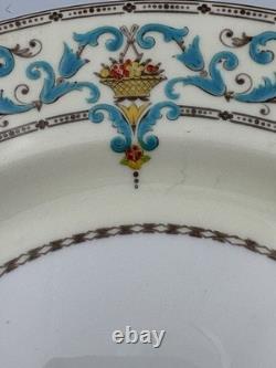 Paragon Adam Aqua Scrolls Set of 6 Vintage Dinner Plates England Bone China