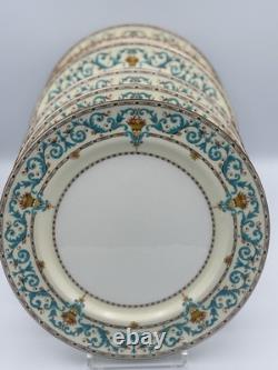 Paragon Adam Aqua Scrolls Set of 6 Vintage Dinner Plates England Bone China