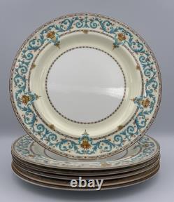 Paragon Adam Aqua Scrolls Set of 6 Vintage Dinner Plates England Bone China