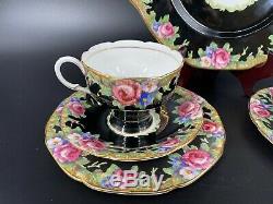 Paragon Black Tapestry Rose Tea Set For Two Cake Plate Bone China England rare