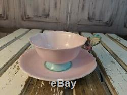 Paragon Butterfly tea cup mug plate set china England pink blue pearlescant